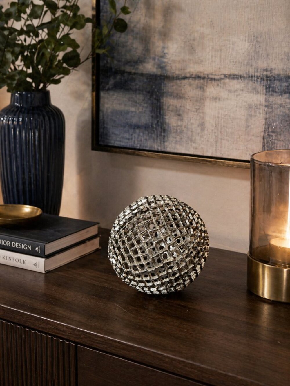 Modern Metallic Lattice Accent Sphere